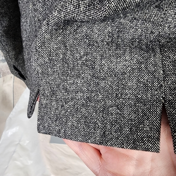 Vintage Louben Wool Tweed Blazer Velvet Accents Black White Size 10 - Picture 9 of 13